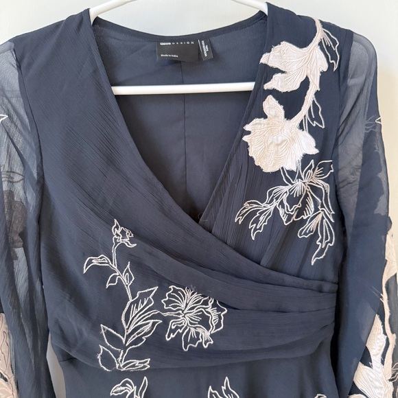 ASOS Design Elegant Navy Blue Floral Embroidered High Low Maxi Dress - Picture 7 of 16